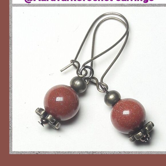 artisan earrings 475#mfs NEW boho Goldstone rust gold dangle earrings Antique.Br - Picture 1 of 5
